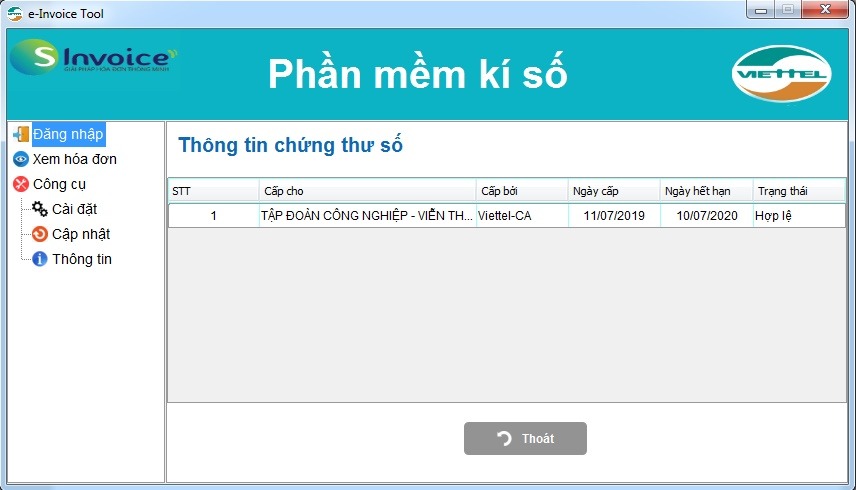 Phần mềm kí số Viettel