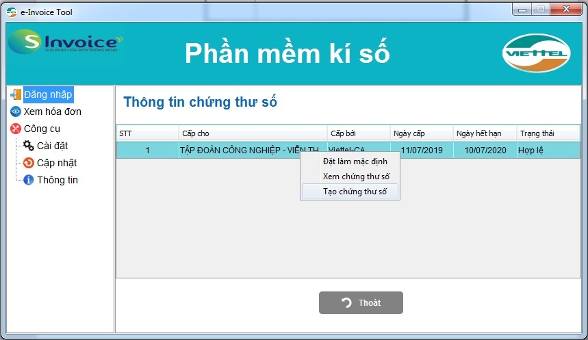 ký số trong hóa đơn điện tử Viettel
